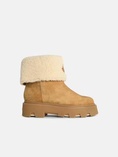 Moncler 'aurea' Suede Ankle Boots And Beige Camel Shearling In Multi