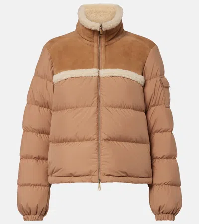 Moncler Aurore Shearling-trimmed Down Jacket In Brown