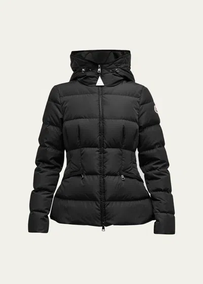 Moncler Avoce Hooded Puffer Jacket With Elastic Belt In Black