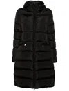 Moncler Long Padded Coat Drawstring Hood In Black
