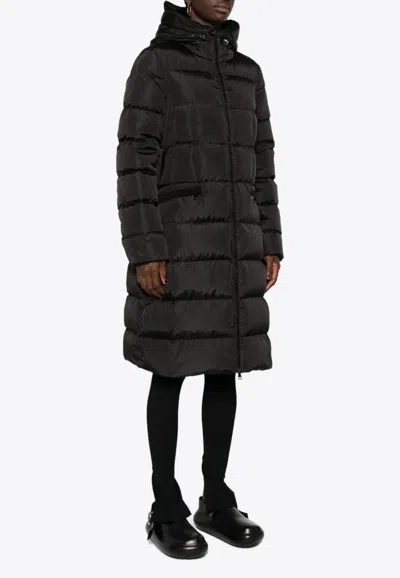 Moncler Avocette Hooded Long Down Jacket In Black