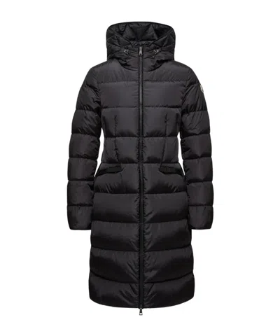 Moncler Avocette Hooded Long Down Jacket In Animal Print