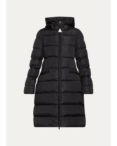 Moncler Avocette Hooded Long Down Jacket In Black