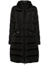 Moncler Long Padded Coat Drawstring Hood In Black