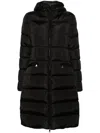 Moncler Long Padded Coat Drawstring Hood In Black