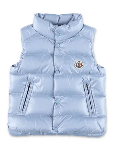 Moncler Baby Bernard Quilted Down Vest With High Collar In Blu