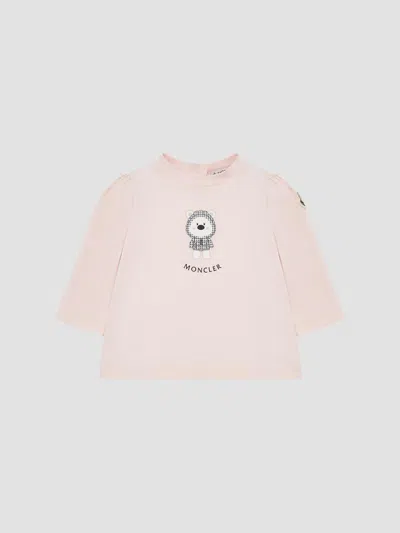 Moncler Baby Girl's & Little Girl's Long Sleeves Crewneck T-shirt In Cotton In Pink