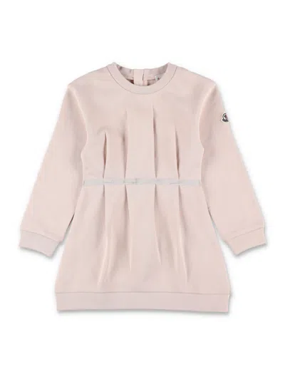 Moncler Baby Girl Sweatshirt Dress With Velvet Waistband Detail In Rosa
