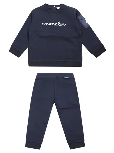 Moncler Baby Knitwear Ensemble Set In Blu