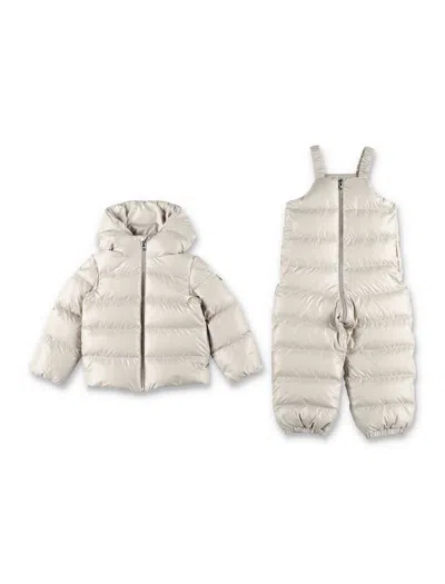 Moncler Baby Puffer Jacket And Overalls Set In Beige