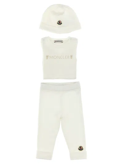 Moncler Baby Set Body + Leggings + Cap In White