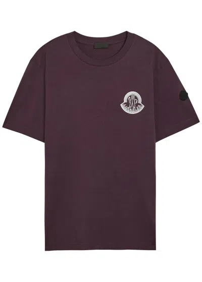 Moncler Badge Printed Cotton T-shirt In Purple