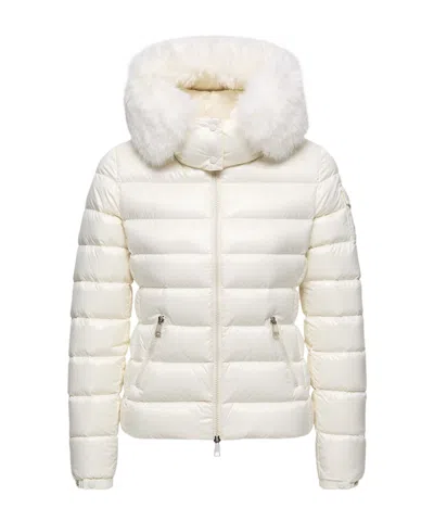 Moncler Badyf Faux Fur-trimmed Hooded Short Down Jacket In Gray