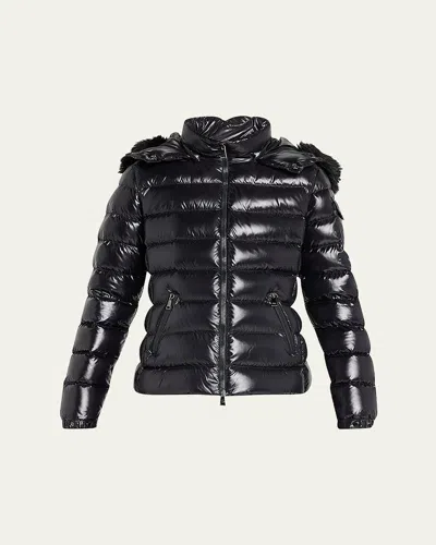 Moncler Badyf Faux Fur-trimmed Hooded Short Down Jacket In Black