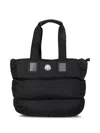 Moncler Puffy Black Tote Bag With Top Zip And Dual Handles In Black