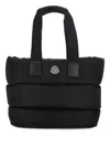 Moncler Puffy Black Tote Bag With Top Zip And Dual Handles In Black
