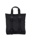 Moncler Compact Black Water-repellent Tote With Leather Accents And Jacquard Logo In Black