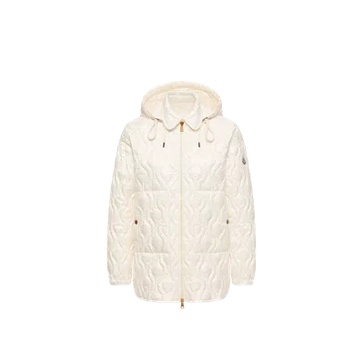 Moncler Balette Geometric Quilted Mid-length Down Jacket In Neutral