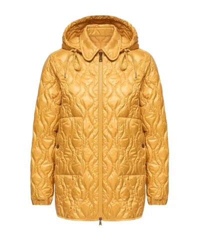 Moncler Balette Geometric Quilted Mid-length Down Jacket In Yellow