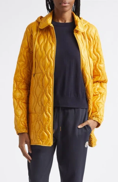 Moncler Balette Geometric Quilted Mid-length Down Jacket In Yellow