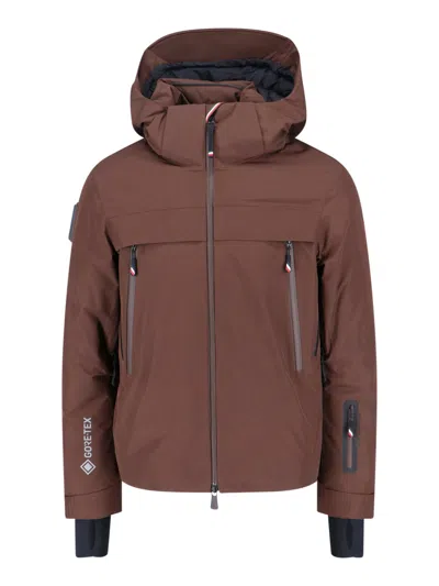 Moncler Hooded Jacket High Collar Adjustable Cuffs In Brown