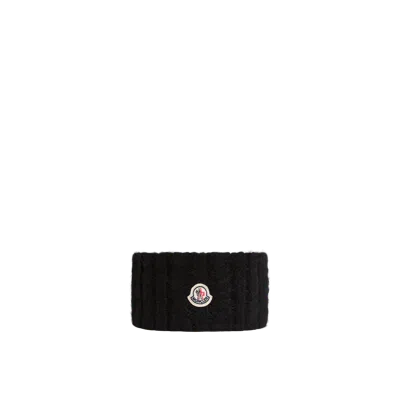 Moncler Bandeau En Alpaga Mélangé À Maille Torsadée, Femme, Noir, Taille: Uni In ブラック