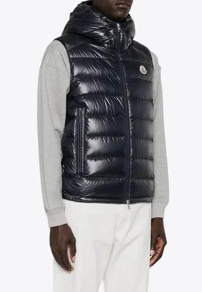 Moncler Barant Logo Patch Down Vest In Blue
