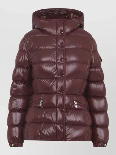 Moncler Barante Hood Jacket Shiny Quilted Design In Burgundy