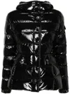 Moncler Chic Hooded Mini Down Jacket In Glossy Black In Black