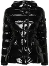 Moncler Chic Hooded Mini Down Jacket In Glossy Black In Black