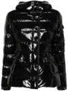 Moncler Chic Hooded Mini Down Jacket In Glossy Black In Black