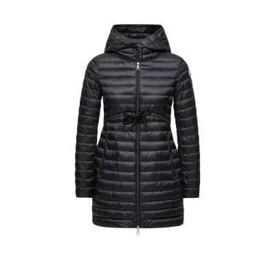 Moncler Barbel Hooded Fit & Flare Long Down Jacket Black