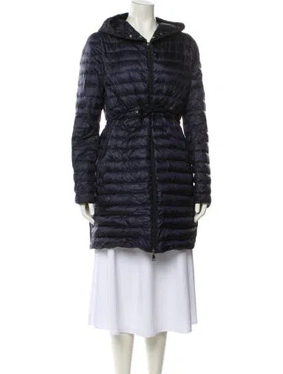 Pre-owned Moncler Barbel Nylon Faux Fur Coat In Blue