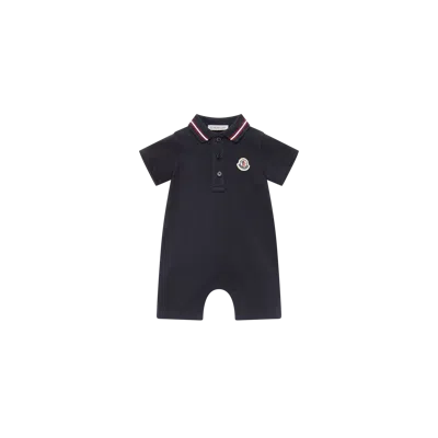 Moncler Kids' Barboteuse En Piqué De Coton À Empiècement Logo In Blue