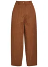 Moncler Stretch Cotton Twill Barrel Leg Ankle Trousers In Brown