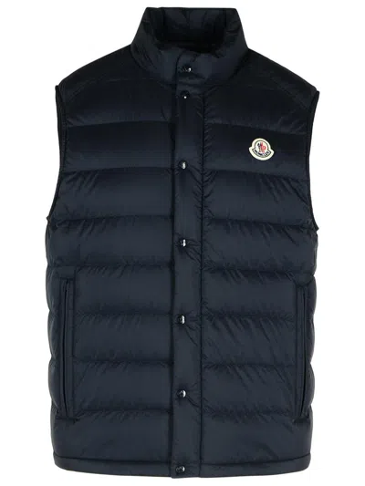 Moncler 'barthe' Navy Polyamide Vest In Blue