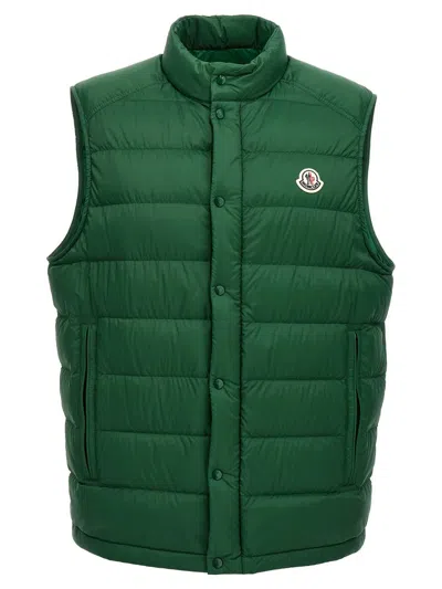 Moncler Quilted Sleeveless Jacket With High Collar In Green