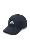 Moncler Structured Black Gabardine Baseball Cap With Logo Patch In Blue