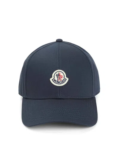 Moncler Men Cotton Gabardine Baseball Cap In Blue