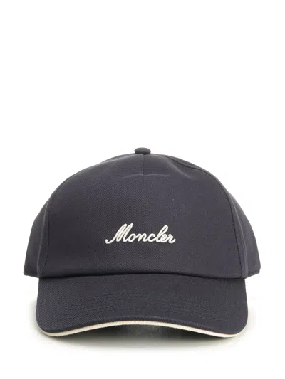 Moncler Navy Baseball Cap With Embroidered Logo In Pattern