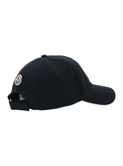 Moncler Baseball Cap With Front Logo Lettering In Cotton For Men In Black