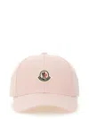 Moncler Pink Baseball Cap With Logo Patch In Cotton Woman In Pink