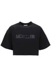 MONCLER MONCLER CROPPED T-SHIRT WITH SEQUIN LOGO WOMEN