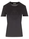 Moncler Women Black T-shirt With Rhinestone Logo In Cotton Woman In Black