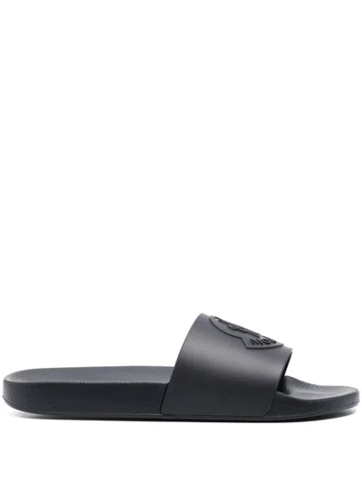 Moncler Basile Logo-embossed Slides In Blue