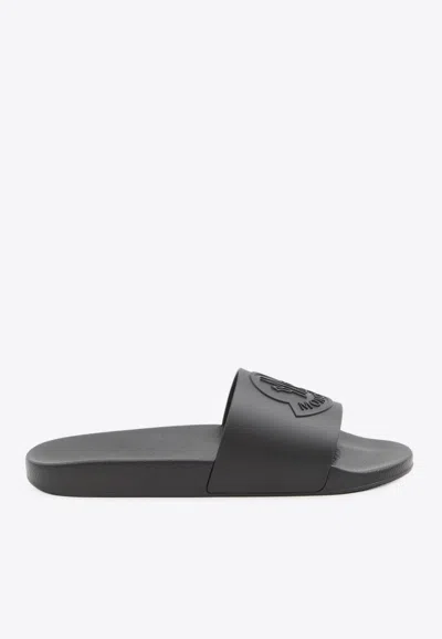 Moncler Basile Logo Rubber Slides In Black