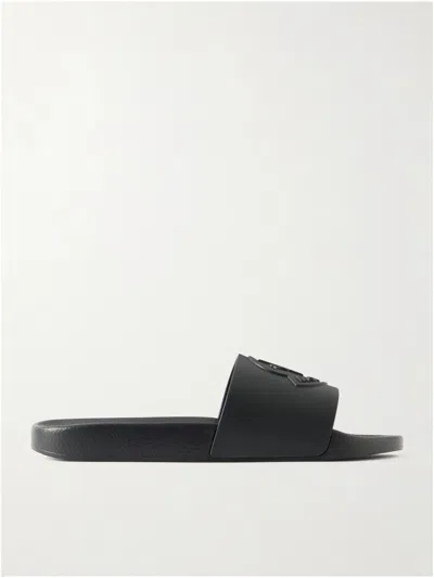 Moncler Basile Slide Sandals Anatomical Strap Logo In Black