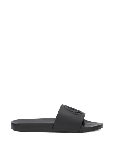 Moncler Basile Slide Sandals Anatomical Strap Logo In Black