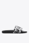 Moncler Black Basile Slide With Logo And Pattern In Black