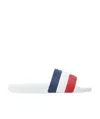 Moncler Tricolour Toe Strap Rubber Sliders With Embossed Logo In White